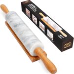 16.7 Inches Marble Rolling Pin for Baking with Wooden Handles & Wooden Cradle - Rolling Pin for making Pizza Dough & Tortillas, Dough Roller for Pasta, Cookie, Pie Crust and More!